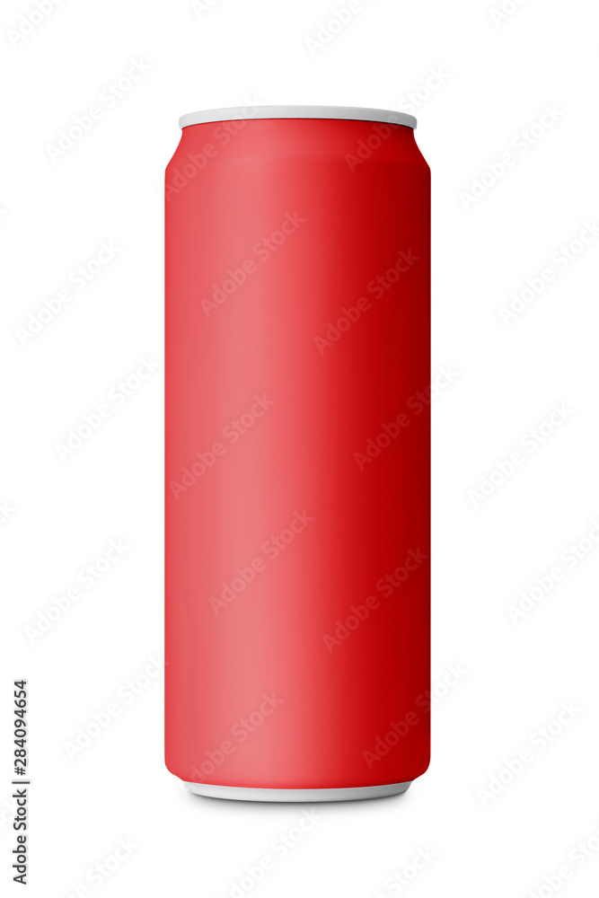Empty red aluminum can with beverage on white background with clipping path. Empty red aluminum can with beverage on white background with clipping path.