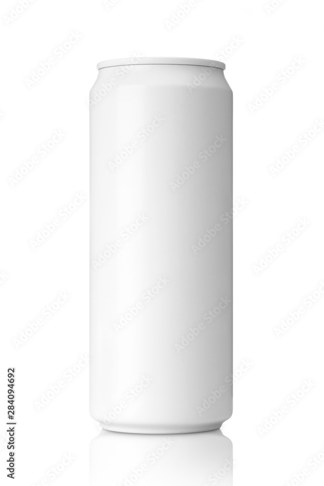 Empty white aluminum can with beverage on white background with clipping path. Empty white aluminum can with beverage on white background with clipping path.