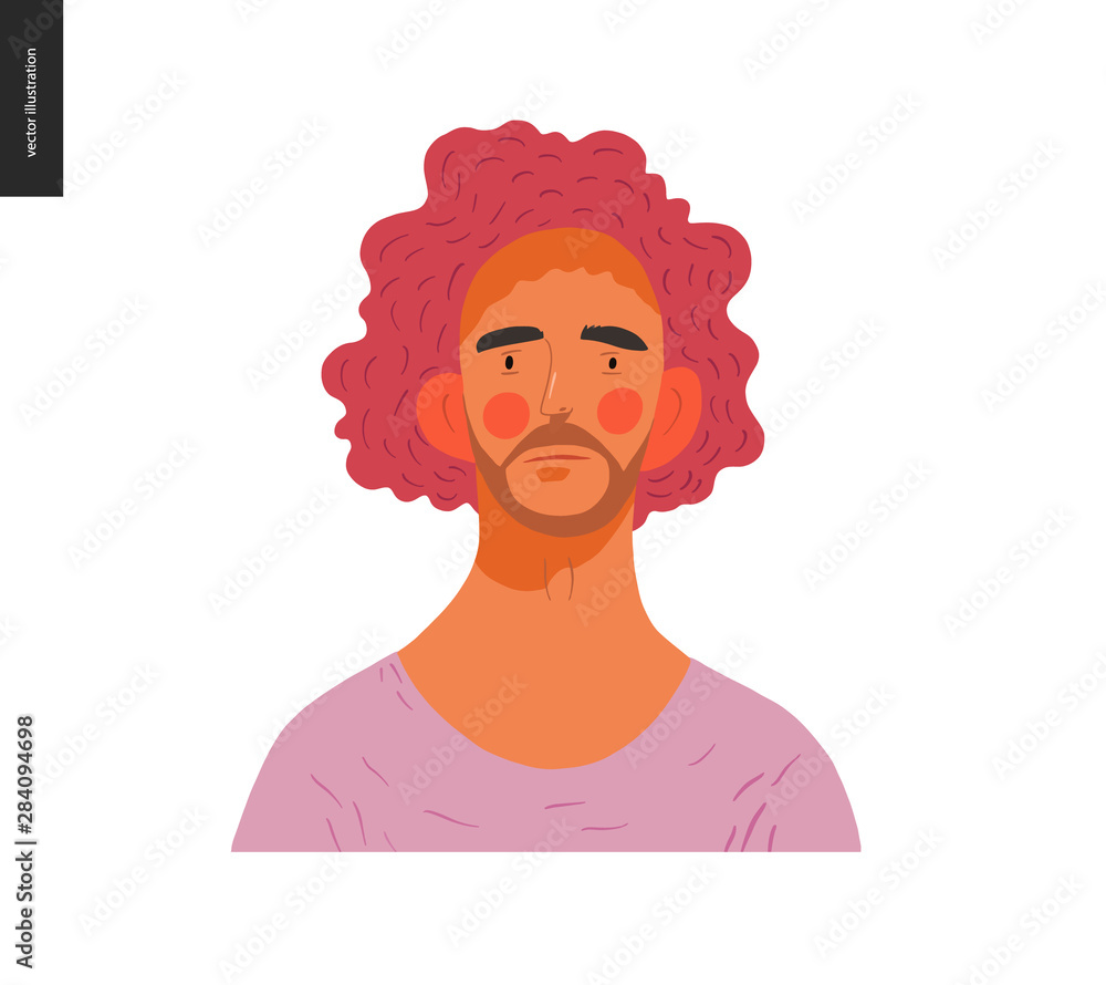 Real people portrait - hand drawn flat style vector design concept illustration of a young red-haired man, face and shoulders avatar. Flat style vector icon