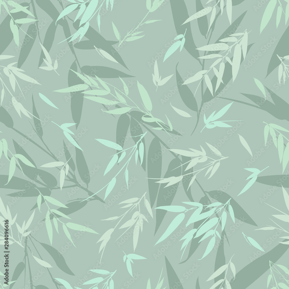 Bamboo green branches seamless background. Vector illustration.