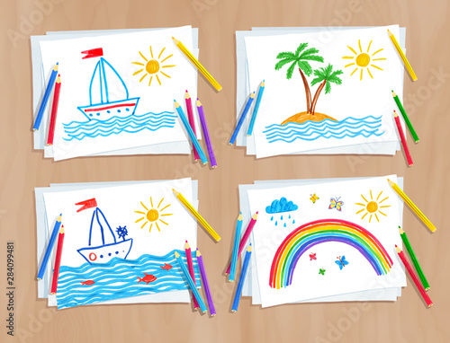 Sticker Child drawing of summer vacation doodles