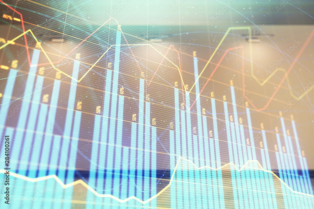 Double exposure of financial graph on empty room interior background. Forex market concept. Double exposure of financial graph on empty room interior background. Forex market concept.