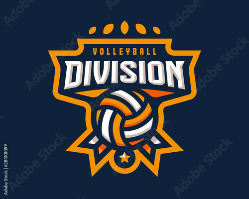 Volleyball logo design, emblem tournament template editable for your design. photo