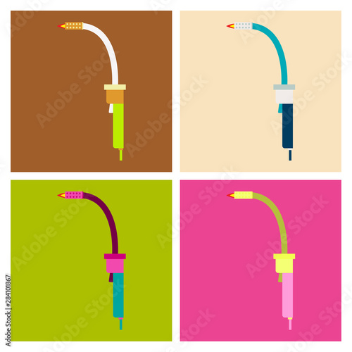 Mig welding torch in hand icon white isolated on color background. Vector illustration