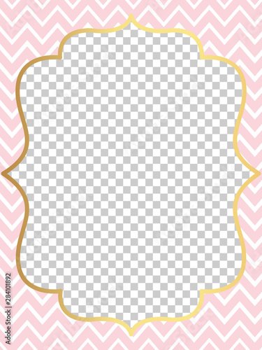 Pink vector template of invitation card for little girl. Printable colorful invite. Frame.