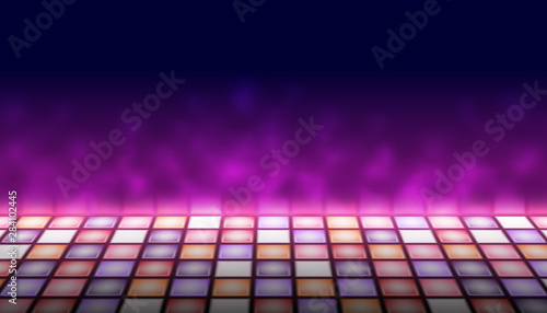 Illuminated dance floor a background vector illustration, 80s retro style disco empty dance floor, night club, party, music contest design element, an artistic performance surface template