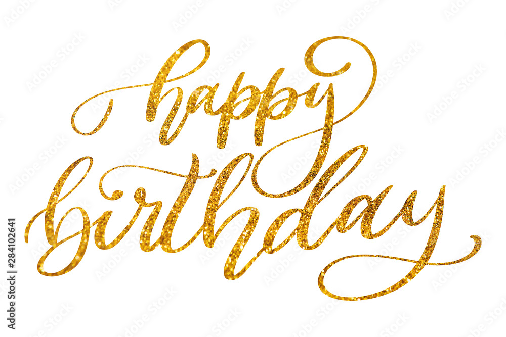 Happy birthday hand lettering isolated on white background.