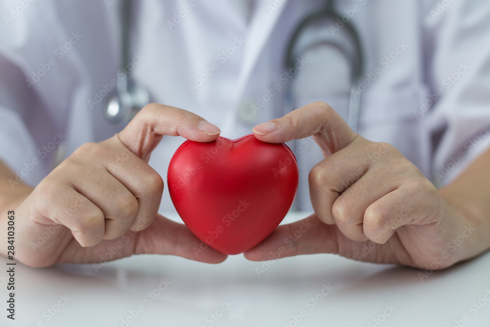 Female doctor with the stethoscope holding heart Female doctor with the stethoscope holding heart