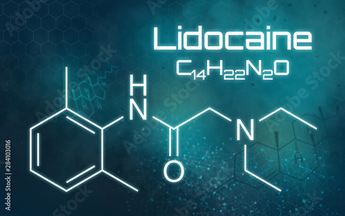 Chemical formula of Lidocaine on a futuristic background photo