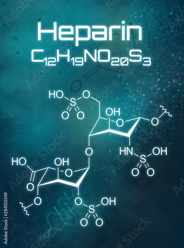 Chemical formula of Heparin on a futuristic background