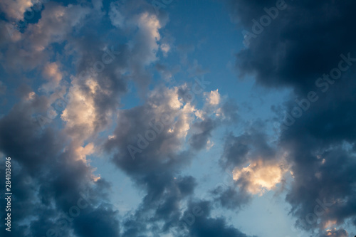  Natural background with sky and clouds. Dramatic sky with clouds. Dark sky with Cumulus clouds.