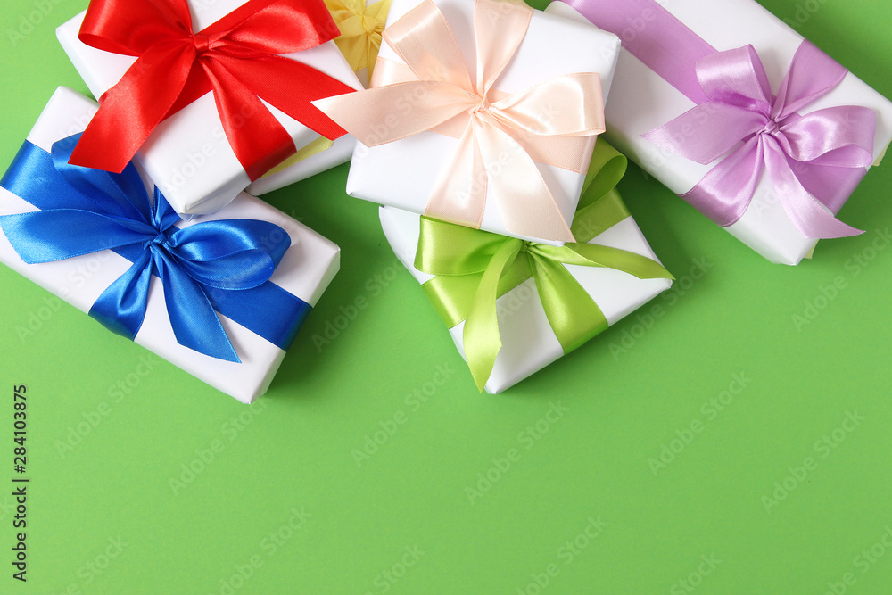 gifts on a colored background top view. Holiday, giving presents, birthday. gifts on a colored background top view. Holiday, giving presents, birthday.