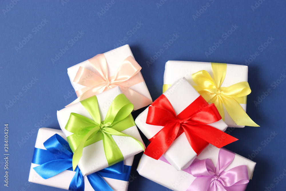 gifts on a colored background top view. Holiday, giving presents, birthday. gifts on a colored background top view. Holiday, giving presents, birthday.
