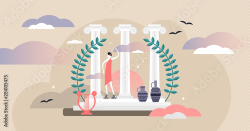 Roman culture vector illustration. Tiny historical tourism persons concept.