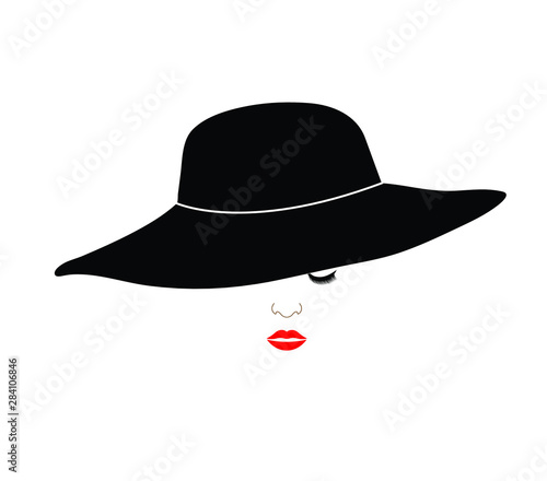 woman icon. retro fashion elegant   girl with black hat . logo women