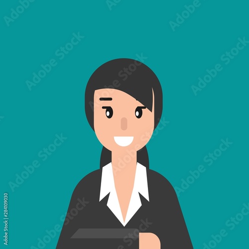 Business woman or attorney. flat vector illustration on blue background. Law consulting, juridical help online.