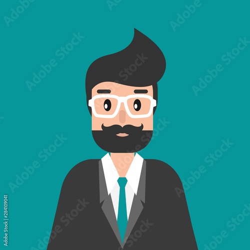 Businessman or attorney. flat vector illustration on blue background. Law consulting, juridical help online.