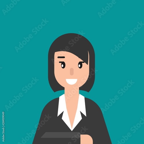 Business woman or attorney. flat vector illustration on blue background. Law consulting, juridical help online.