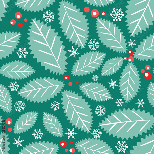 Christmas holly berries seamless pattern background.