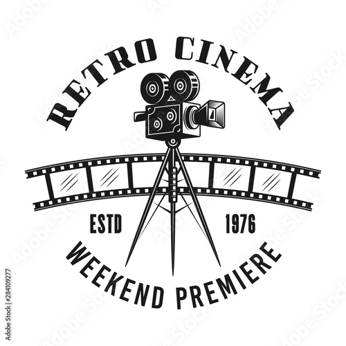 Retro cinema camera vector monochrome emblem