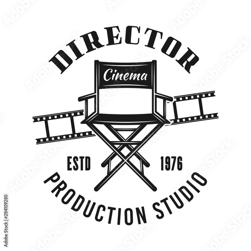 Director chair vector emblem, label, badge or logo