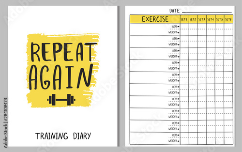 Print template for gym training diary log.