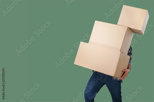 Εκτύπωση καμβά Carrying man stack boxes delivery background copy