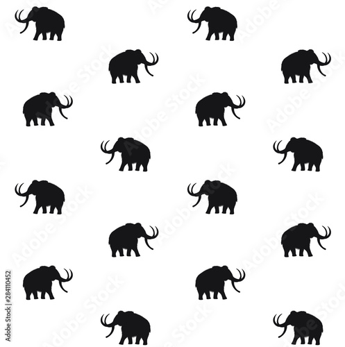 Vector seamless pattern of black mammoth silhouette isolated on white background
