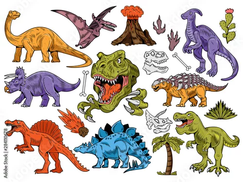 Obraz Set collection bundle of engraving dinosaurs
