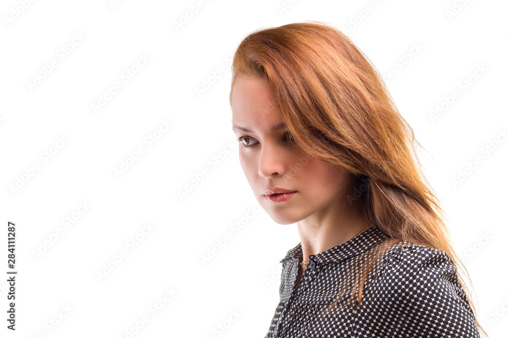 Portrait of a confident young female isolated white background Portrait of a confident young female isolated white background