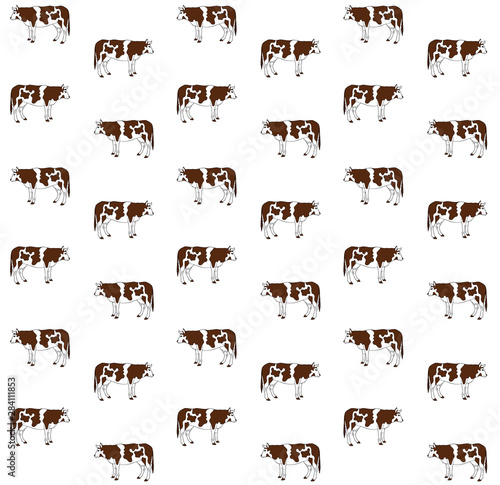 Fototapeta Naklejka Na Ścianę i Meble -  Vector seamless pattern of brown hand drawn  cow isolated on white background