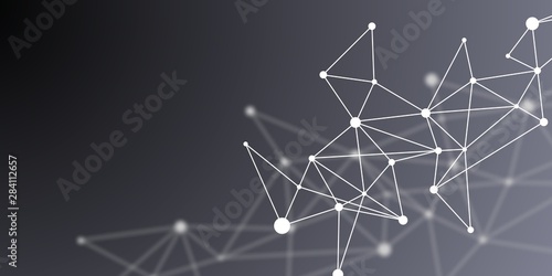 Abstract futuristic crypto blockchain. White dots and shapes in triangles. Modern digital technology concept texture for banner or web design © Vladimir Didenko