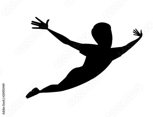 Black silhouette flying man cartoon character design flat vector illustration isolated on white background