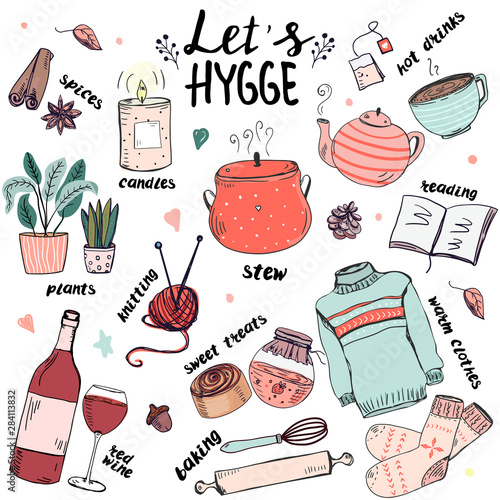 Set of hand drawn cute elements for making cosy mood.