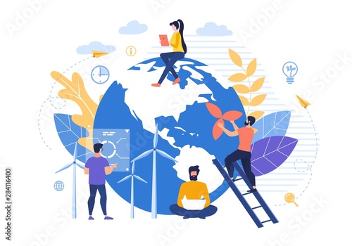 Bright Flyer Business Green Energy Cartoon Flat.