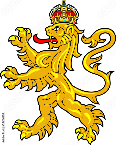 Crowned heraldic lion. Vector
