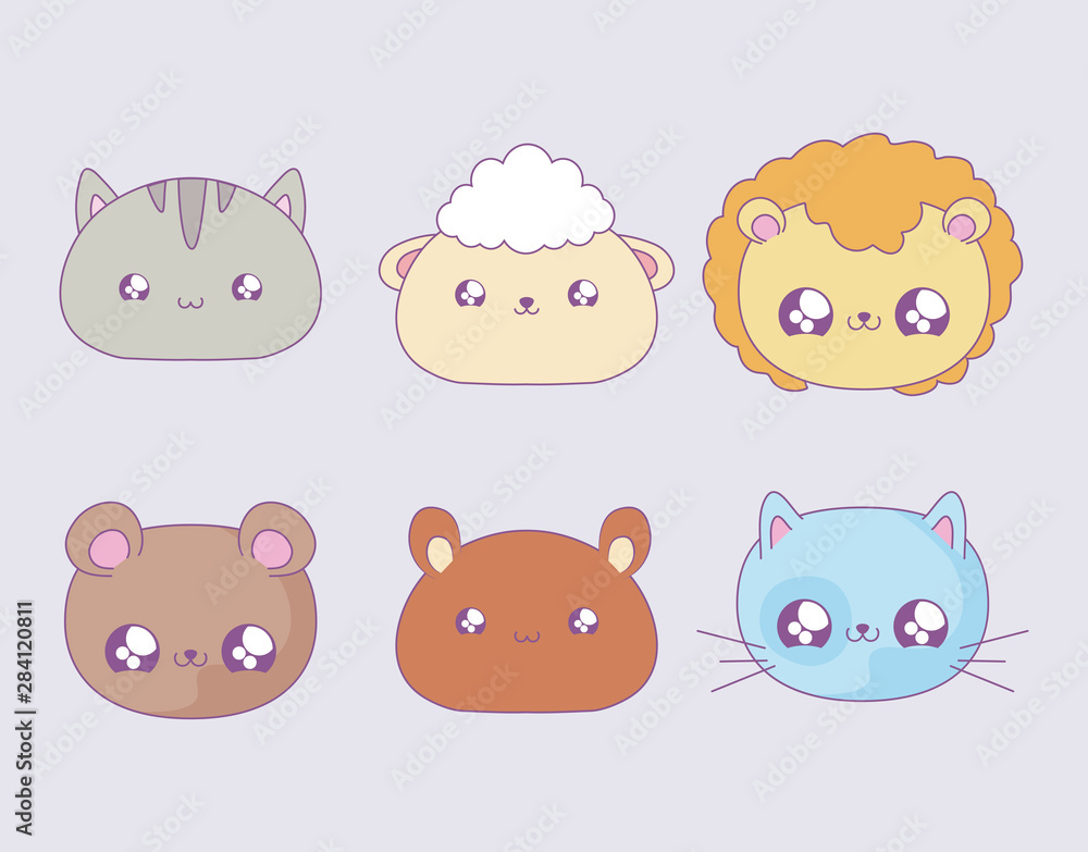 group of cute animals baby kawaii style