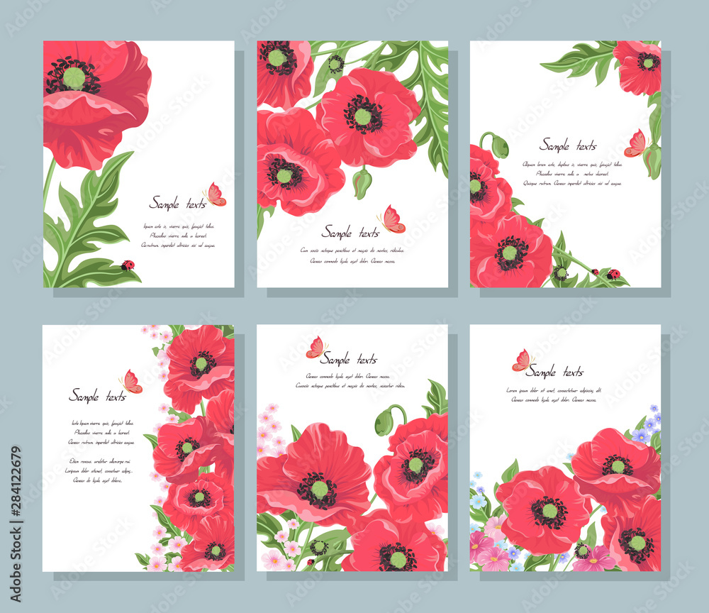 Fototapeta set of floral cards with roses