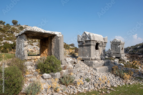 Rock tombs in Ancient Site of Sidyma, Mugla, Turkey photo