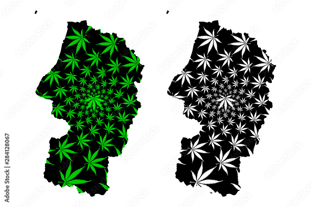 Obraz premium Yamagata Prefecture (Administrative divisions of Japan, Prefectures of Japan) map is designed cannabis leaf green and black, Yamagata map made of marijuana (marihuana,THC) foliage,....