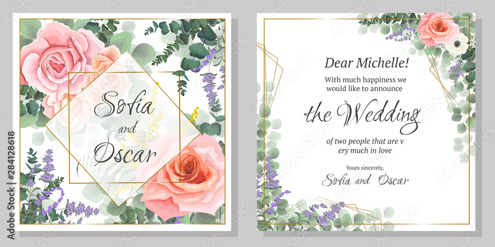 set of floral cards with roses