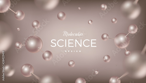 3d molecules vector design. Science abstract background with molecular structure. Atoms model illustration, scientific banner for medicine, biology, chemistry or physics template