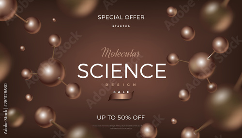 3d molecules vector design. Science abstract background with molecular structure. Atoms model illustration, scientific banner for medicine, biology, chemistry or physics template