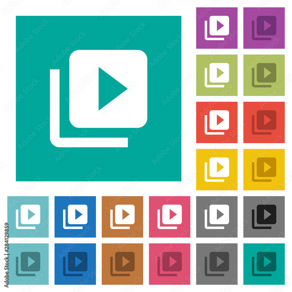 Video library square flat multi colored icons Video library square flat multi colored icons
