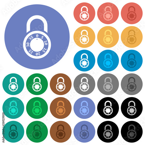 Locked round combination lock round flat multi colored icons