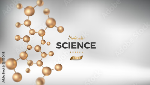 3d molecules vector design. Science abstract background with molecular structure. Atoms model illustration, scientific banner for medicine, biology, chemistry or physics template