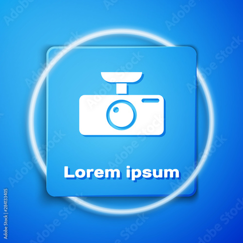 White Car DVR icon isolated on blue background. Car digital video recorder icon. Blue square button. Vector Illustration