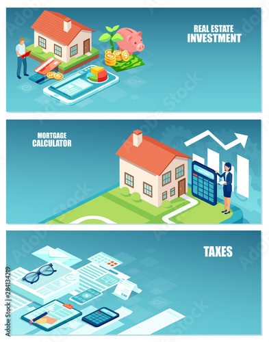 Vector of a real estate investment, home buyer costs and taxes calculations