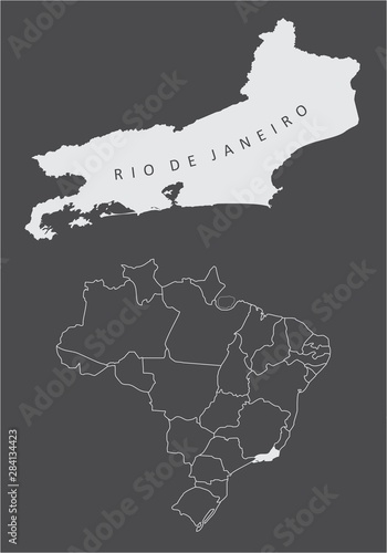 Rio de Janeiro State silhouette and its location in Brazil map
