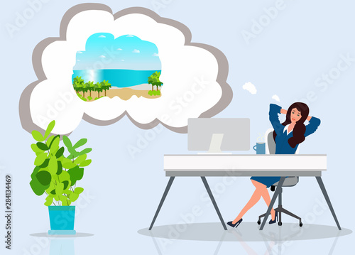 Vector of a businesswoman relaxing and dreaming about future vacation